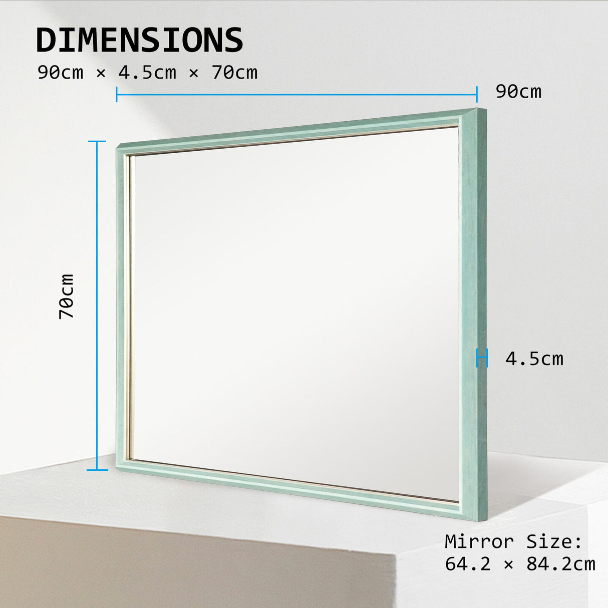 70x90cm Wall Mirror PS Polystyrene Bathroom - Turquoise Blue