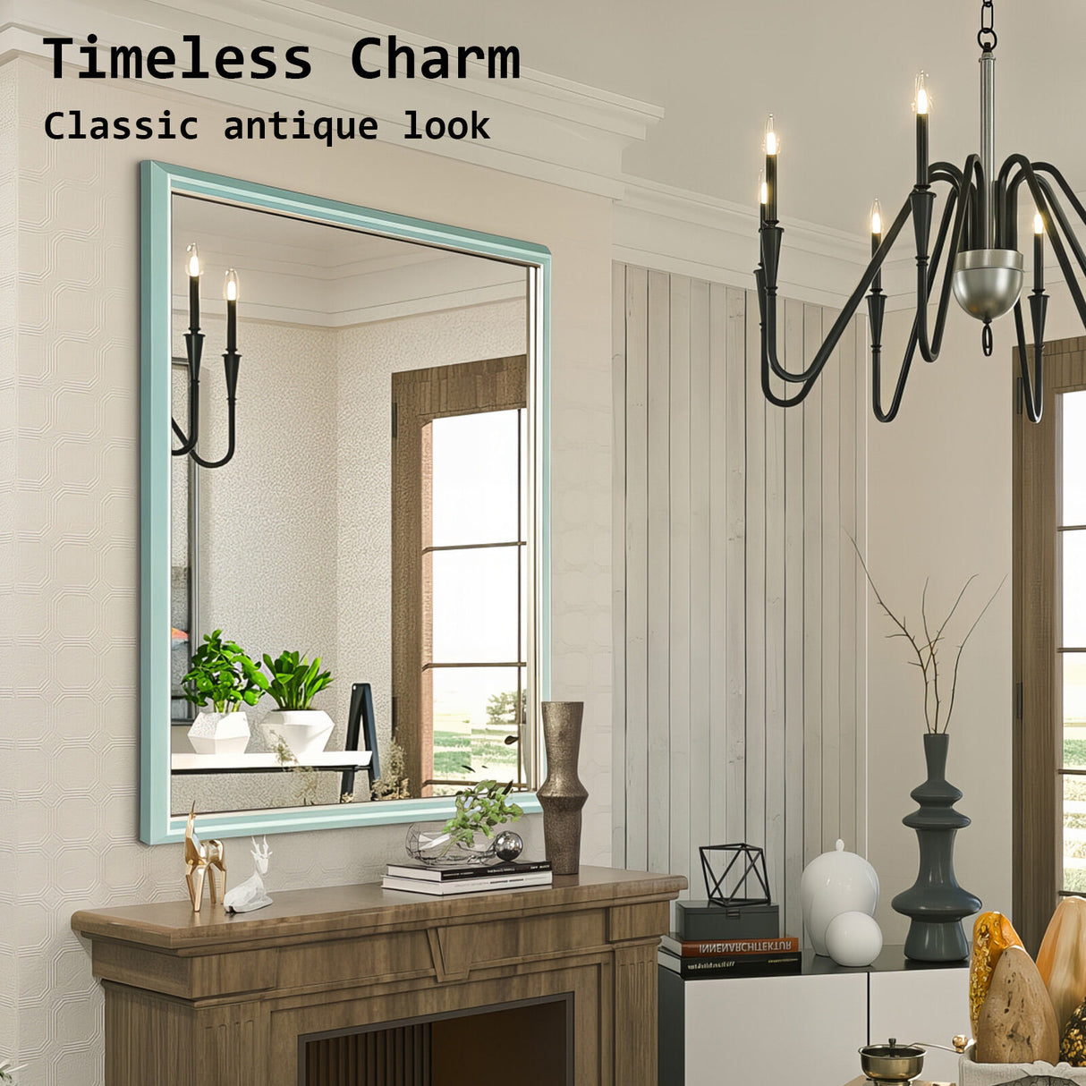 70x90cm Wall Mirror PS Polystyrene Bathroom - Turquoise Blue