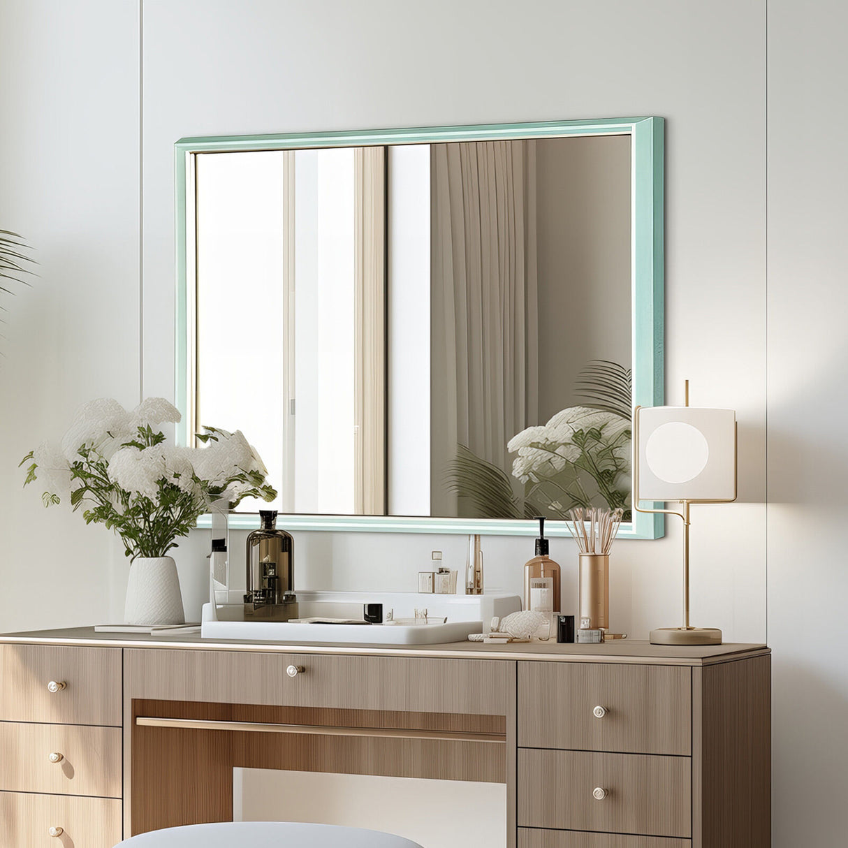70x90cm Wall Mirror PS Polystyrene Bathroom - Turquoise Blue