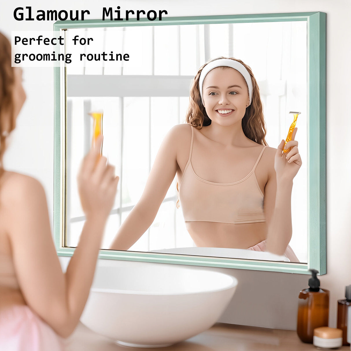 70x90cm Wall Mirror PS Polystyrene Bathroom - Turquoise Blue