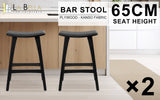 2X 65cm Wooden Bar Stool Padded PU Leather KANSO - BLACK