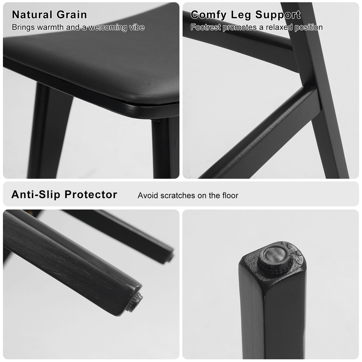 2X 65cm Wooden Bar Stool Padded PU Leather KANSO - BLACK