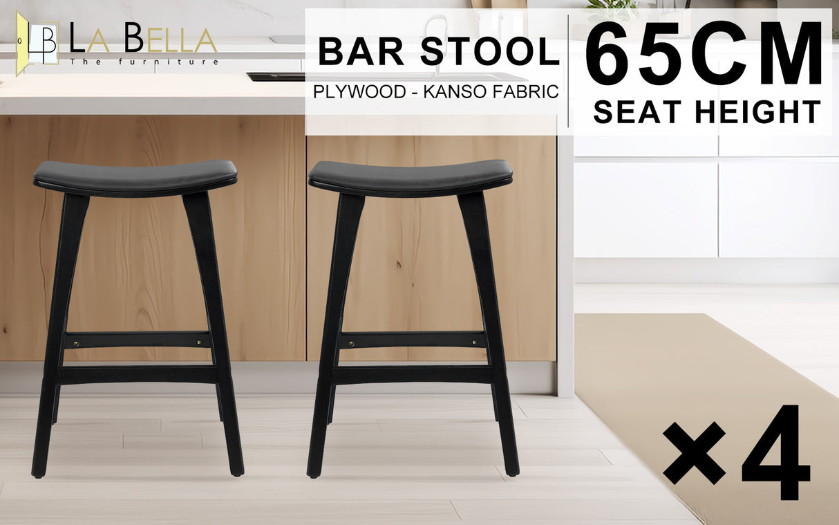 4X 65cm Wooden Bar Stool Padded PU Leather KANSO - BLACK