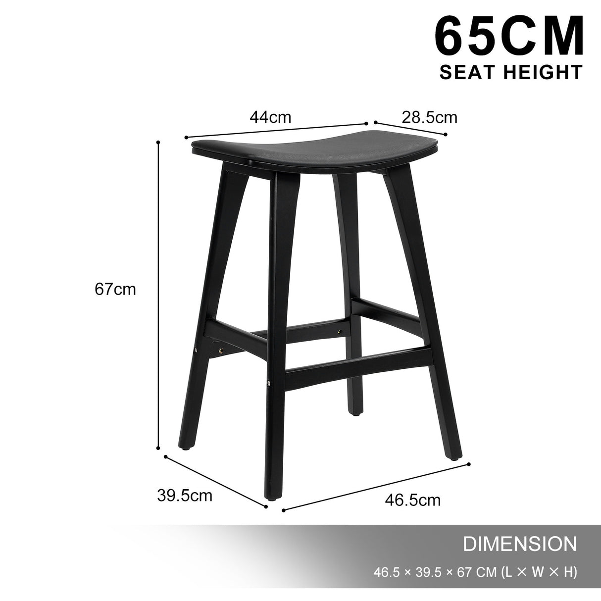 4X 65cm Wooden Bar Stool Padded PU Leather KANSO - BLACK