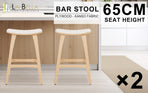 2X 65cm Wooden Bar Stool Padded Fabric KANSO - BEIGE