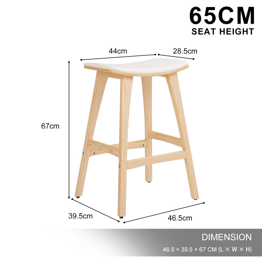 2X 65cm Wooden Bar Stool Padded Fabric KANSO - BEIGE