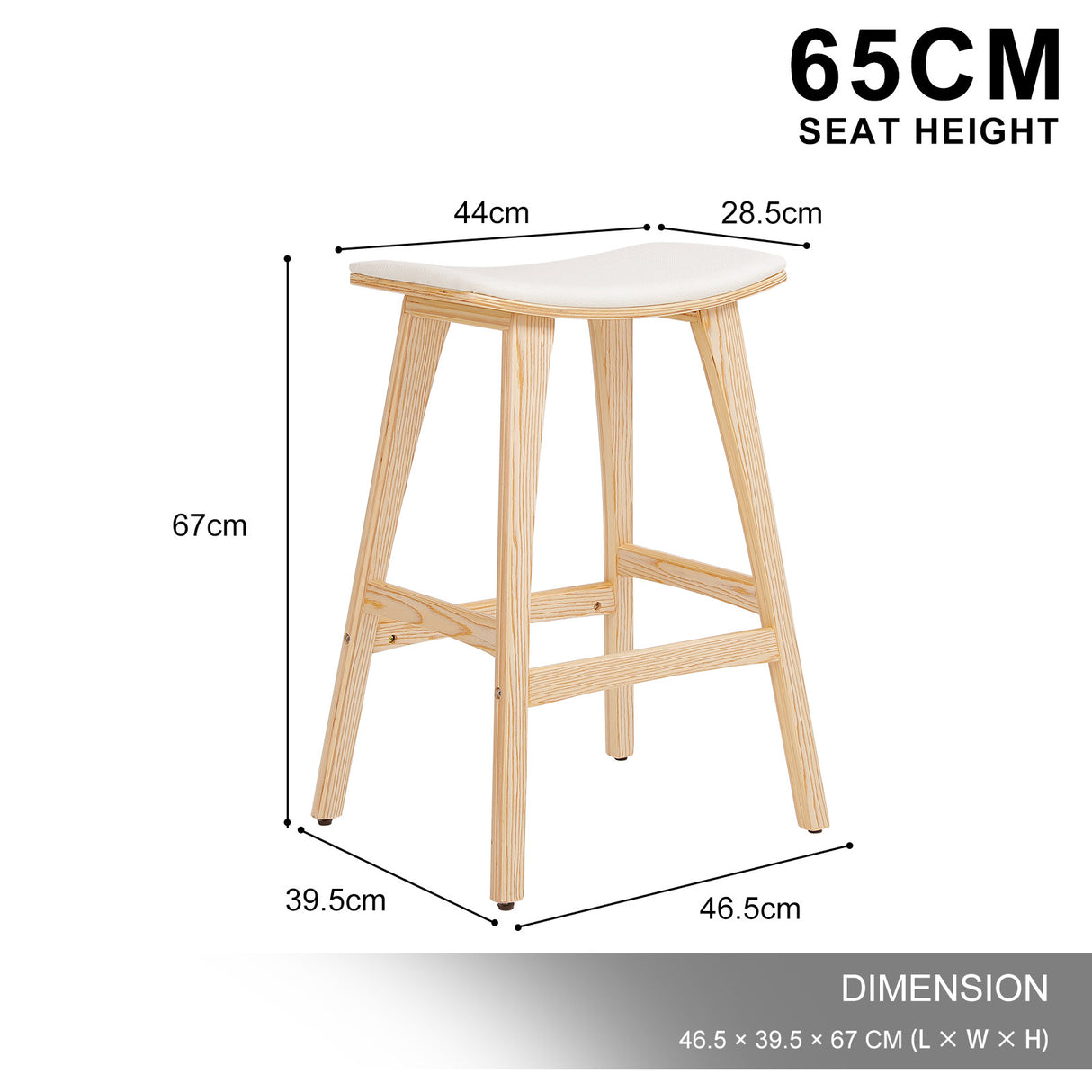 4X 65cm Wooden Bar Stool Padded Fabric KANSO - BEIGE