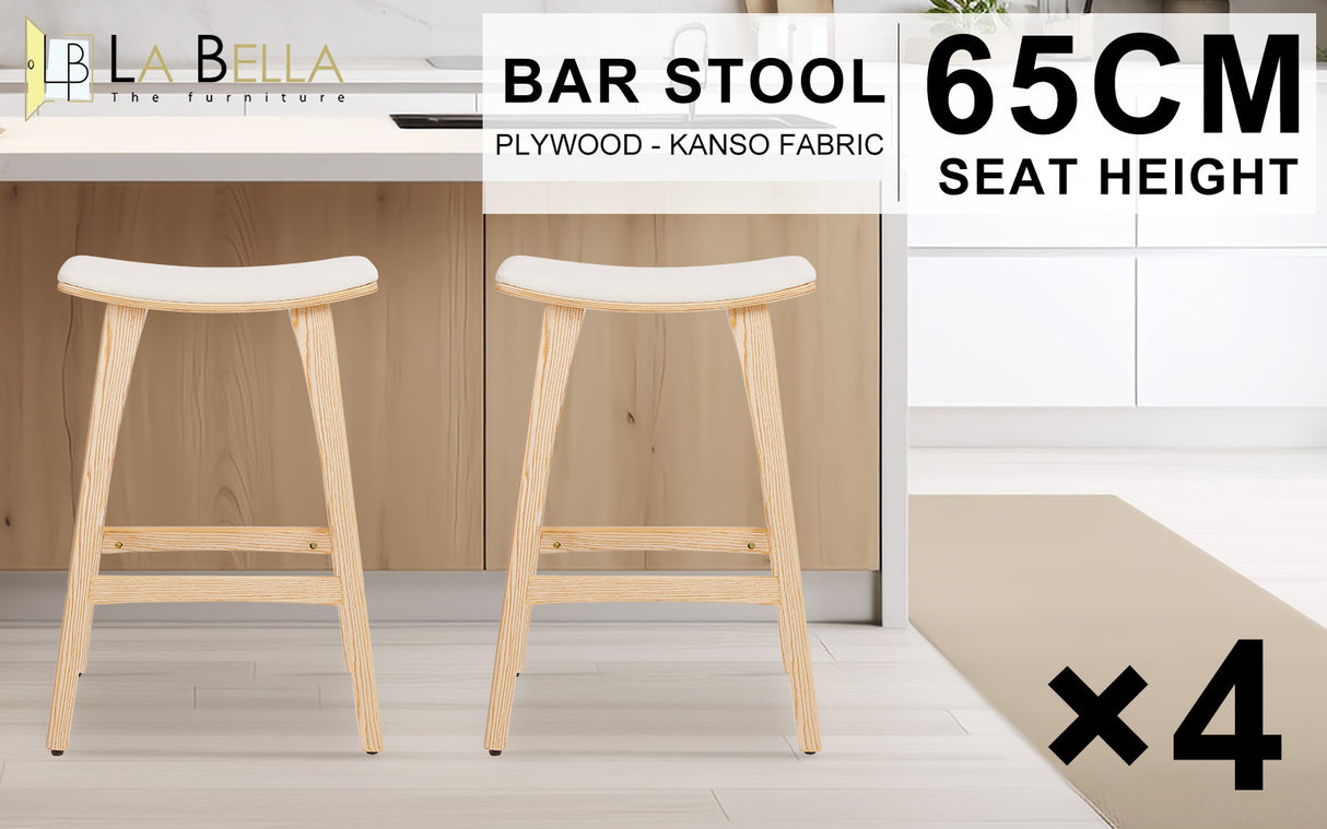 4X 65cm Wooden Bar Stool Padded Fabric KANSO - BEIGE