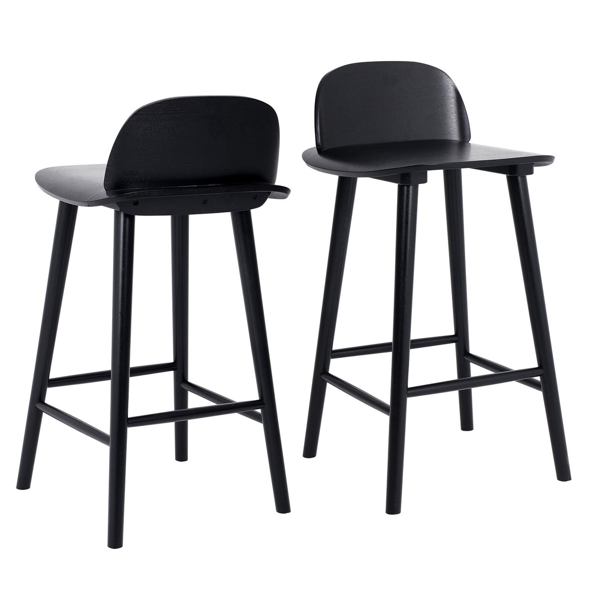 2X 65cm Wooden Bar Stool Ash Wood ELISE - BLACK