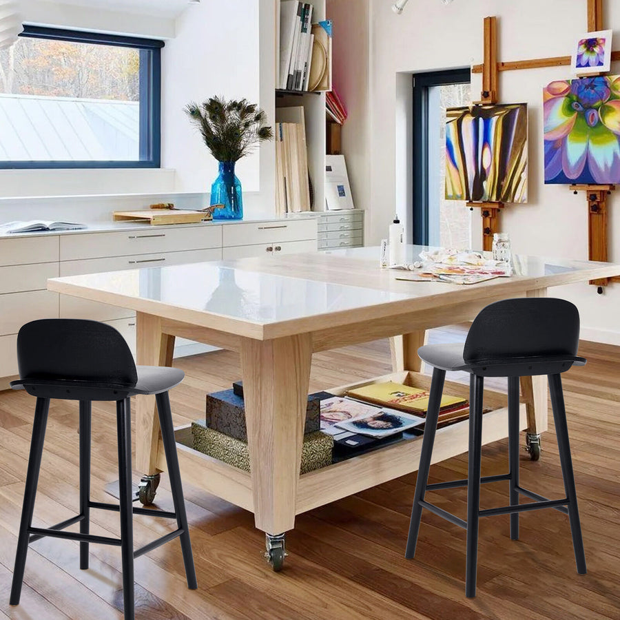 65cm Wooden Bar Stool Ash Wood ELISE - BLACK