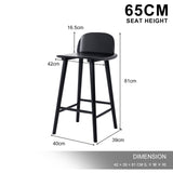 65cm Wooden Bar Stool Ash Wood ELISE - BLACK