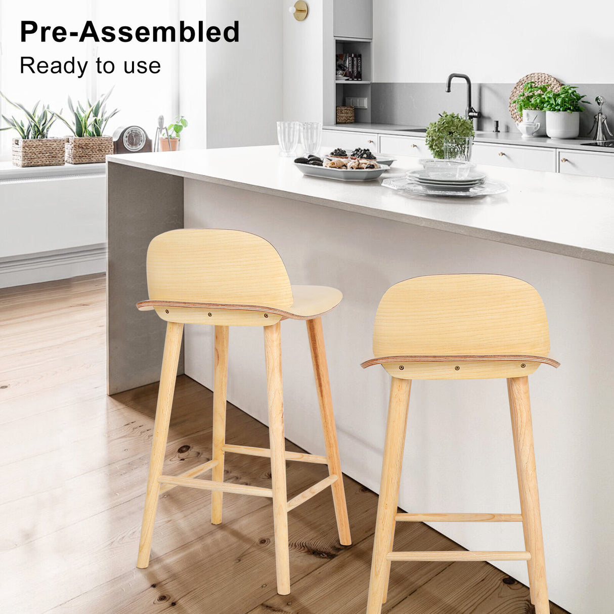 65cm Wooden Bar Stool Ash Wood ELISE