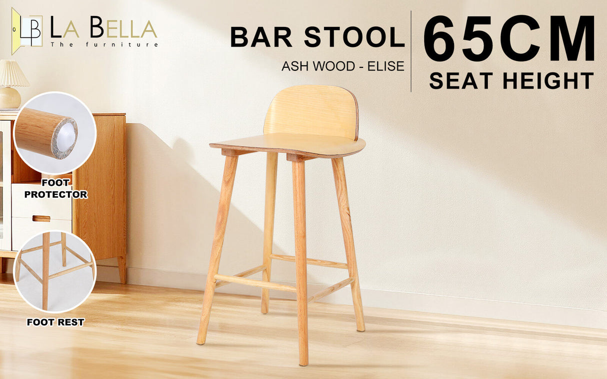 65cm Wooden Bar Stool Ash Wood ELISE