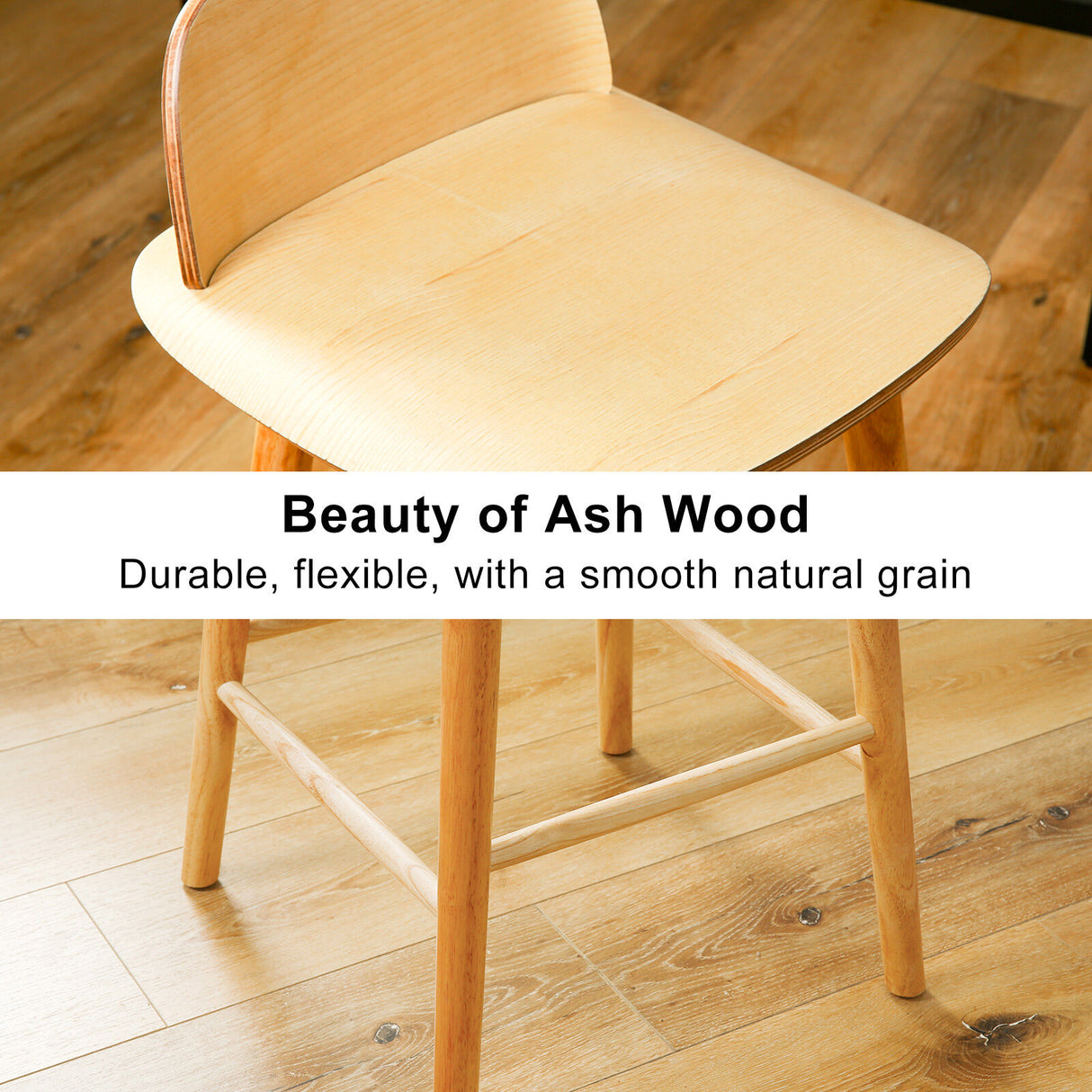 65cm Wooden Bar Stool Ash Wood ELISE