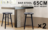 2X 65cm Wooden Bar Stool Pine Wood FRIDA - BLACK - Front View