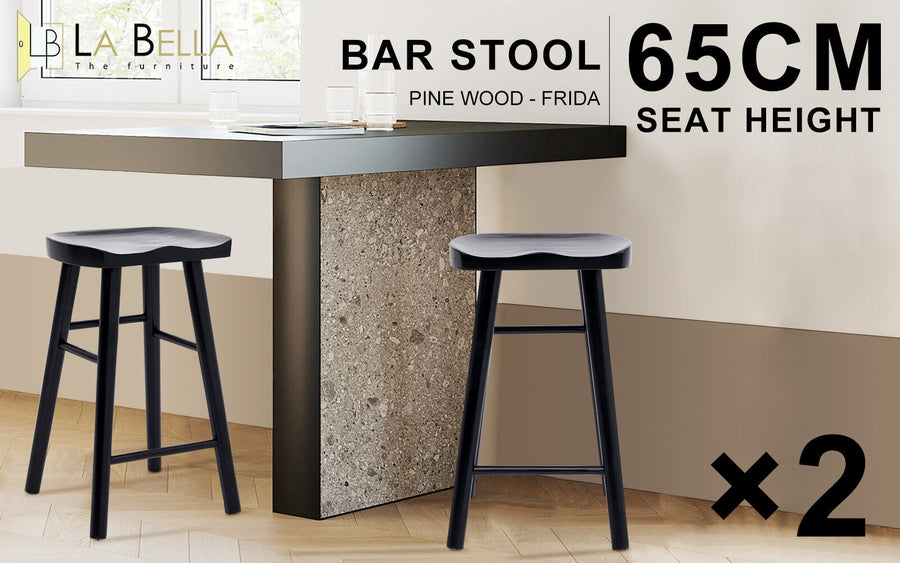 2X 65cm Wooden Bar Stool Pine Wood FRIDA - BLACK