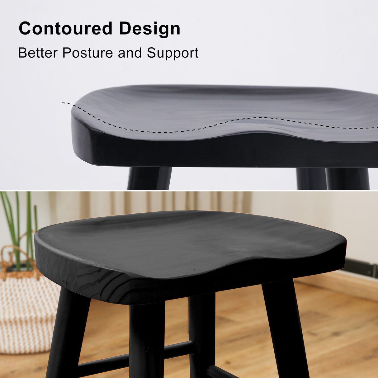 2X 65cm Wooden Bar Stool Pine Wood FRIDA - BLACK