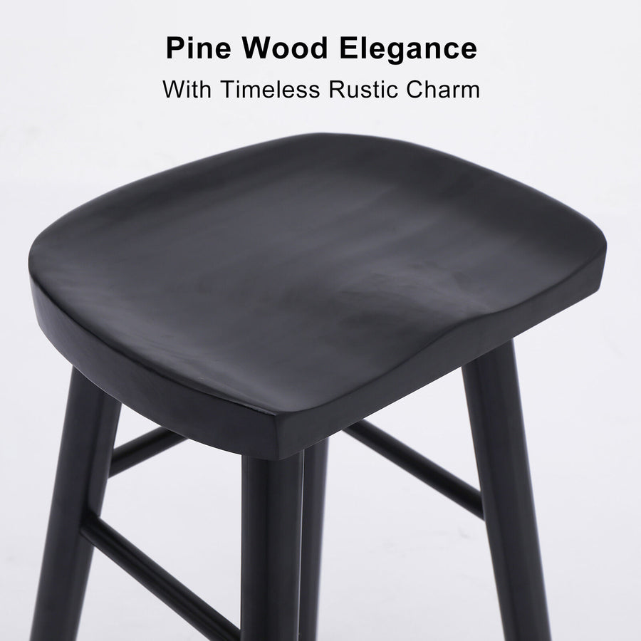 2X 65cm Wooden Bar Stool Pine Wood FRIDA - BLACK