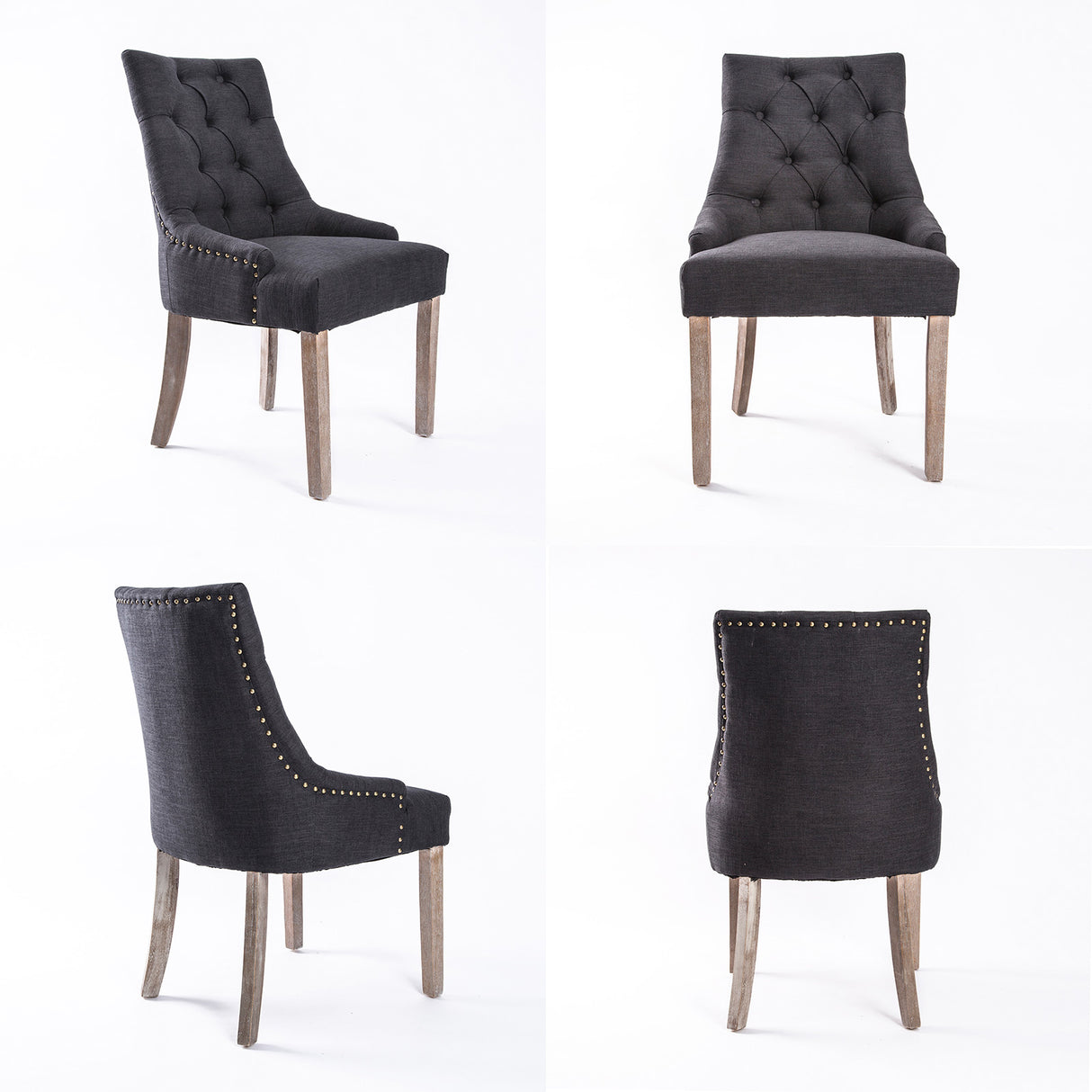 4X French Provincial Oak Leg Chair AMOUR - BLACK (CHARCOAL)