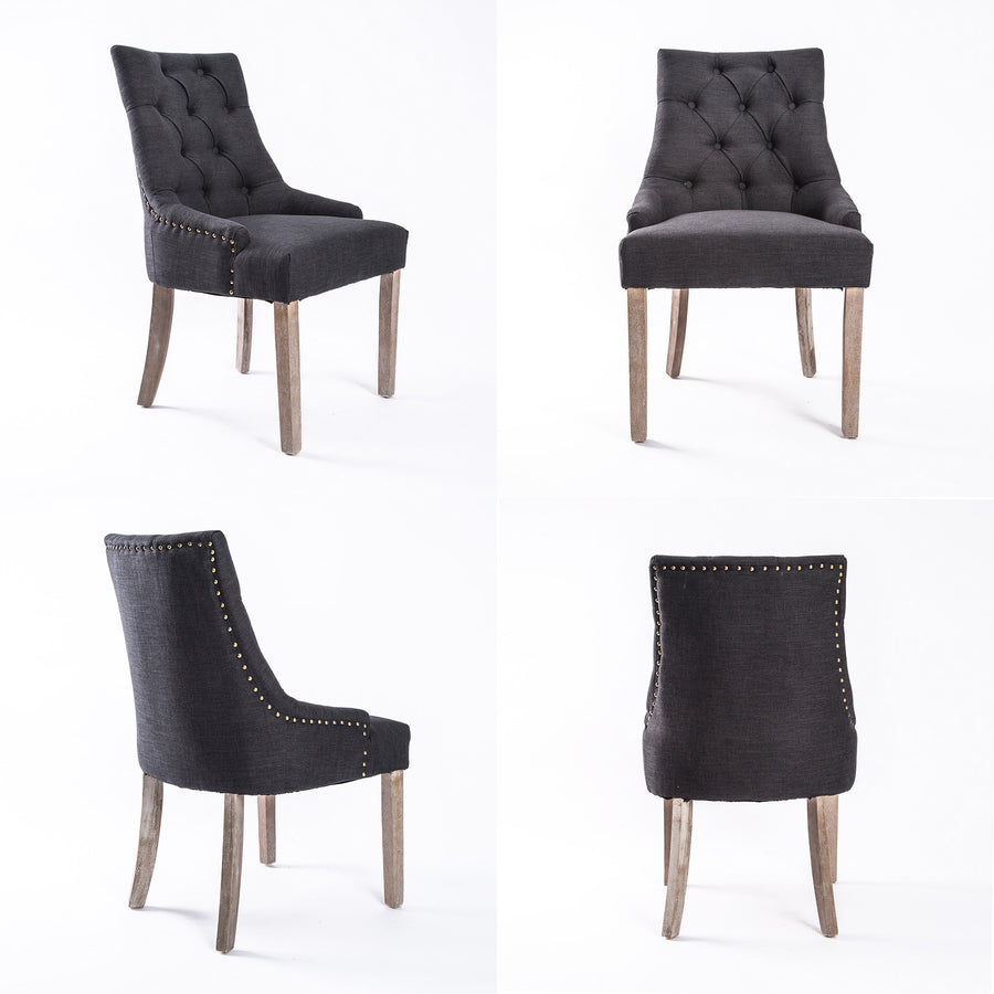 4X French Provincial Oak Leg Chair AMOUR - BLACK (CHARCOAL)