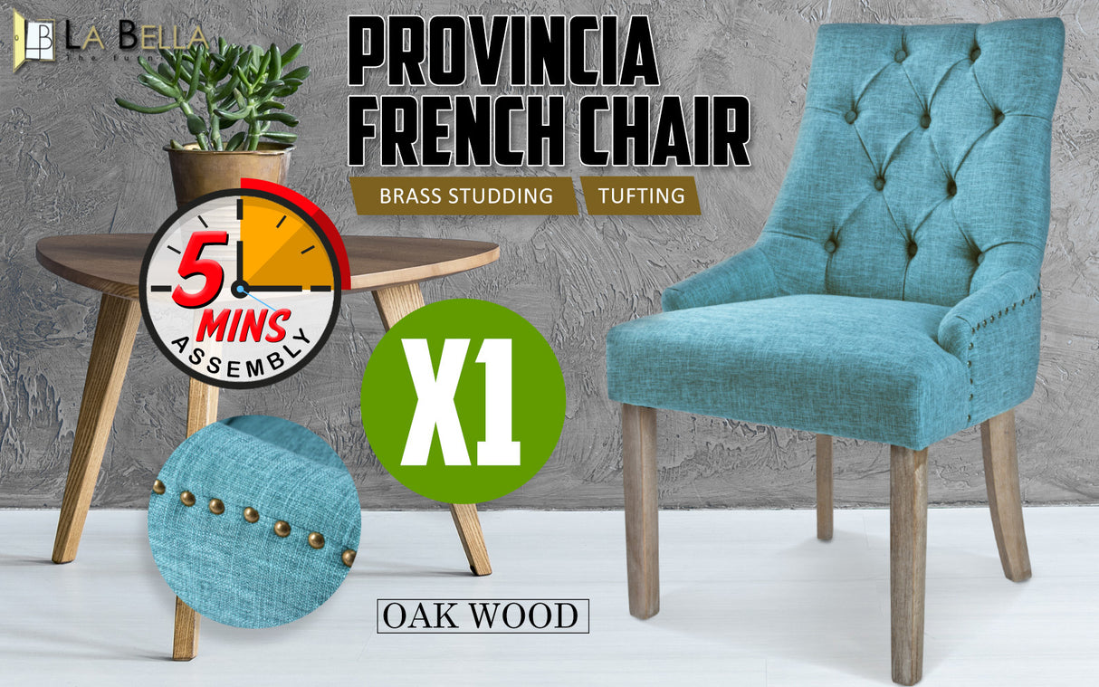 1X French Provincial Oak Leg Chair AMOUR - BLUE