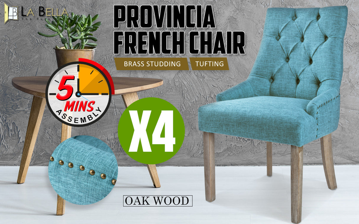 4X French Provincial Oak Leg Chair AMOUR - BLUE