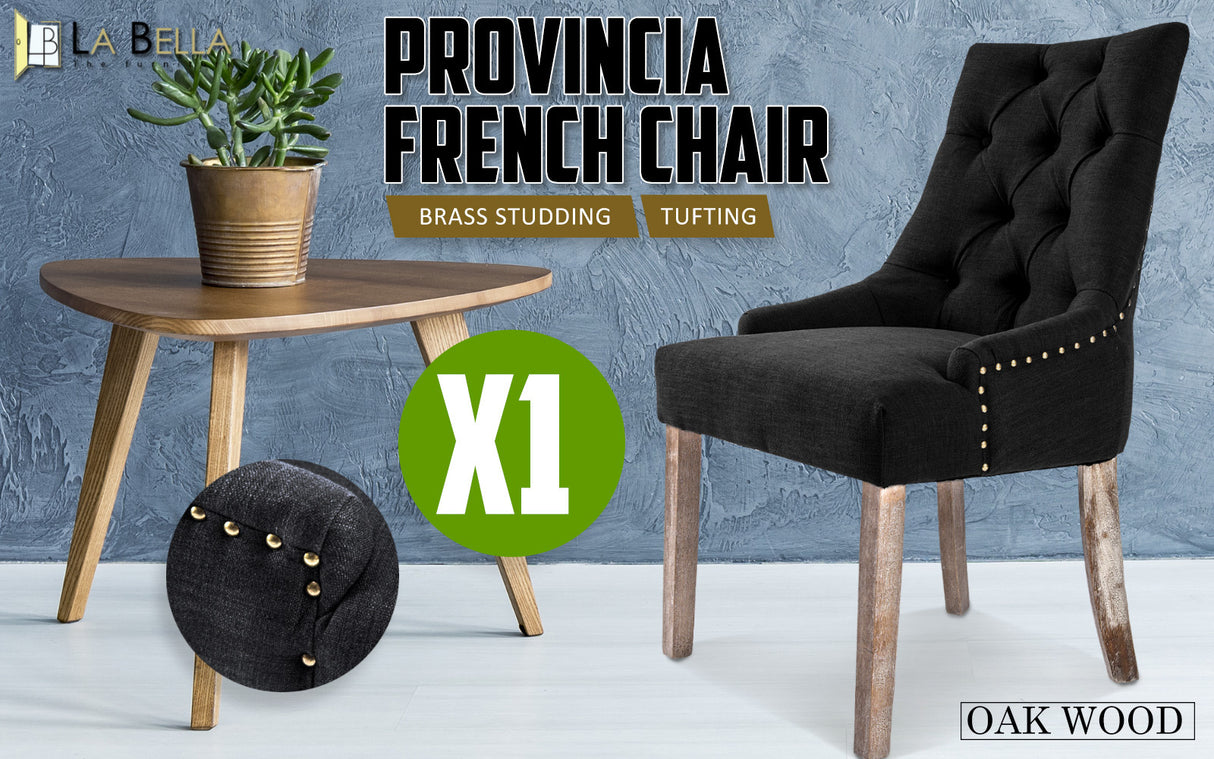 1X French Provincial Oak Leg Chair AMOUR - DARK BLACK