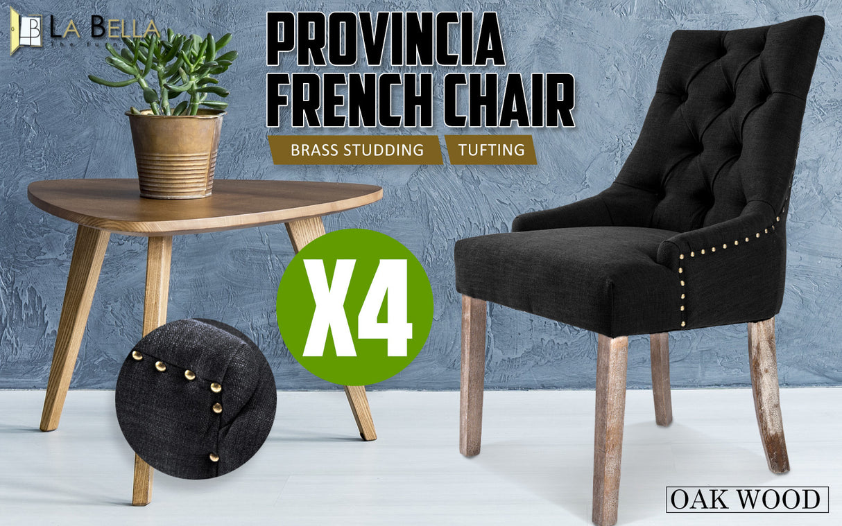 4X French Provincial Oak Leg Chair AMOUR - DARK BLACK