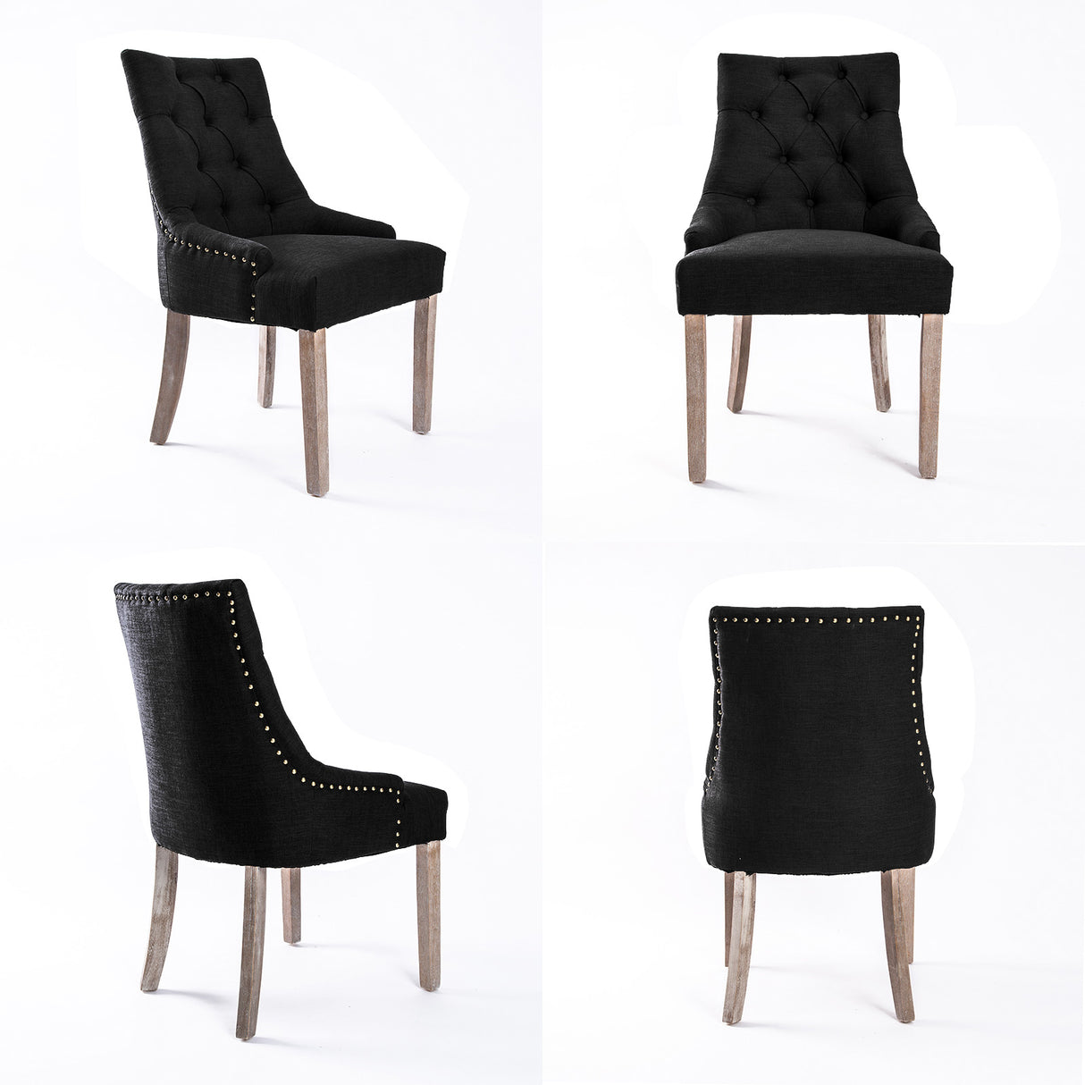4X French Provincial Oak Leg Chair AMOUR - DARK BLACK