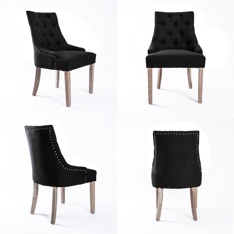 2X French Provincial Oak Leg Chair AMOUR - DARK BLACK