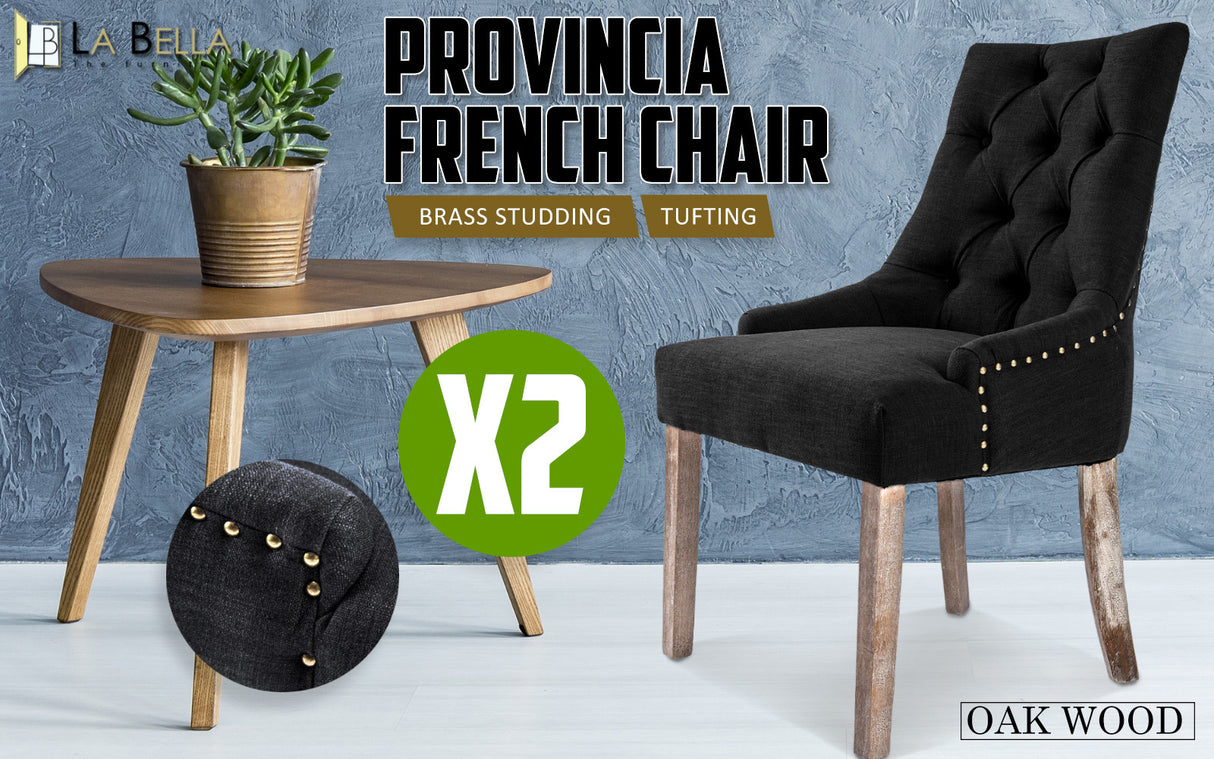 2X French Provincial Oak Leg Chair AMOUR - DARK BLACK