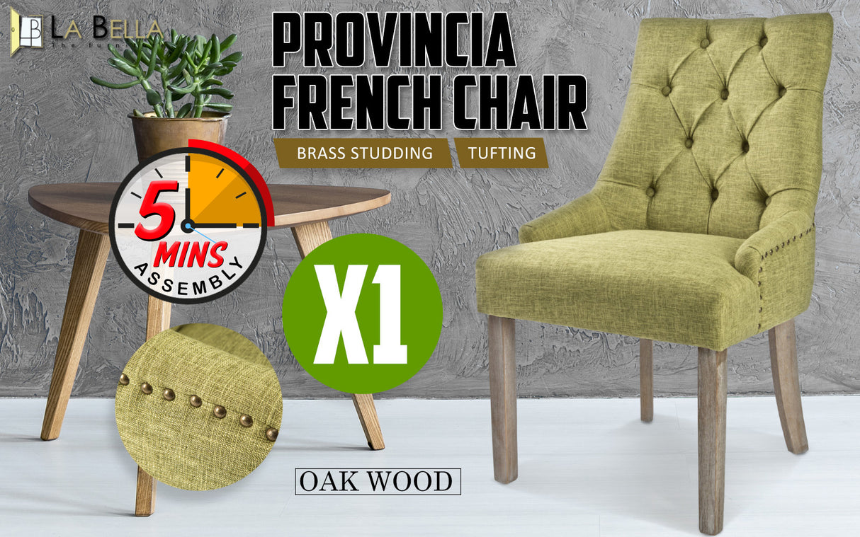 1X French Provincial Oak Leg Chair AMOUR - GREEN