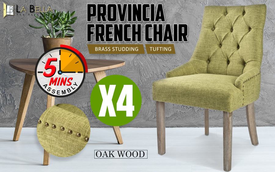 4X French Provincial Oak Leg Chair AMOUR - GREEN