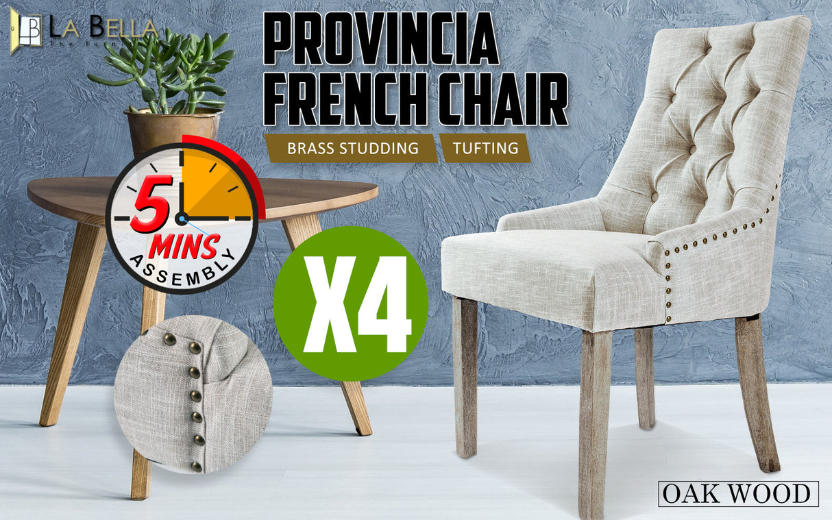 4X French Provincial Oak Leg Chair AMOUR - GREY