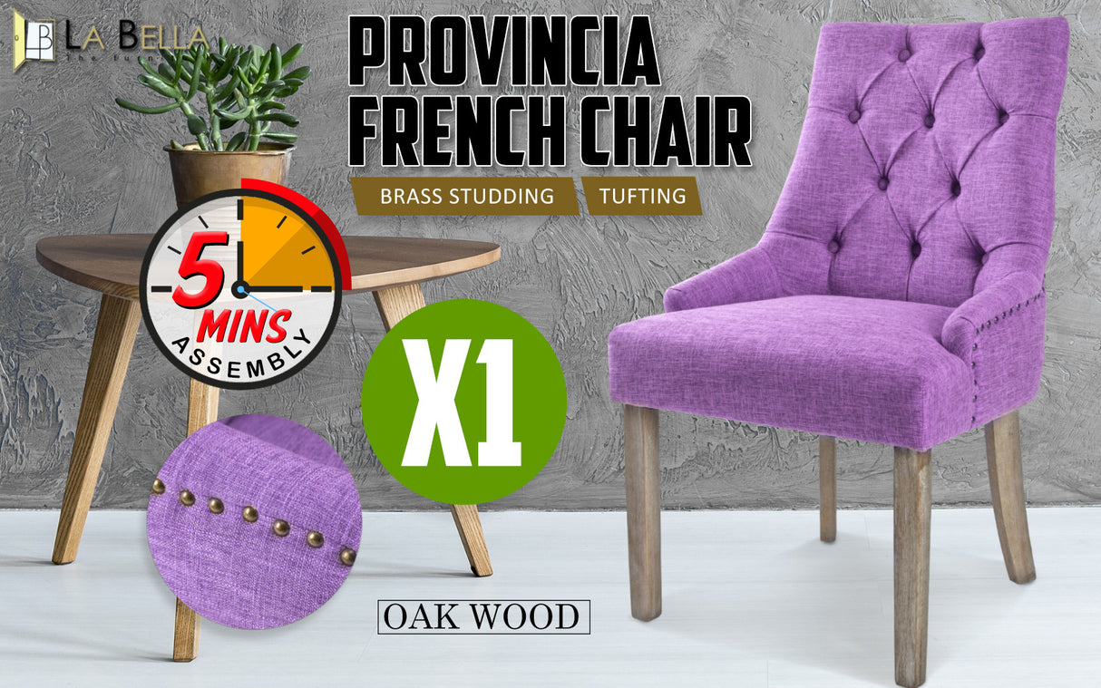 1X French Provincial Oak Leg Chair AMOUR - VIOLET
