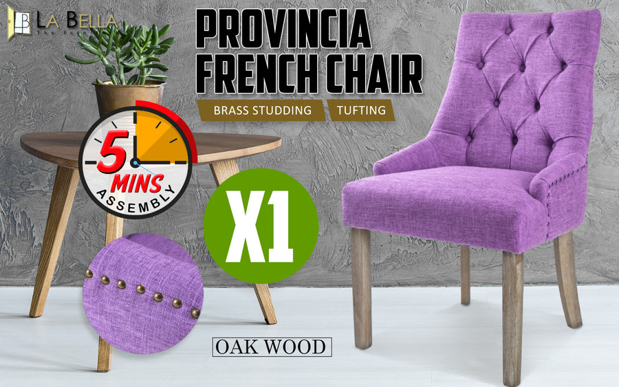 1X French Provincial Oak Leg Chair AMOUR - VIOLET