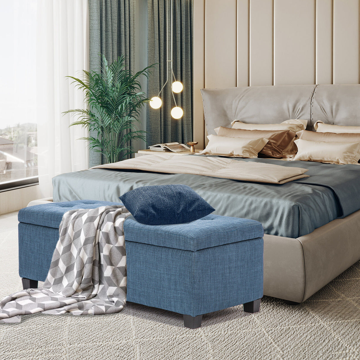102cm Storage Ottoman Fabric - DARK BLUE