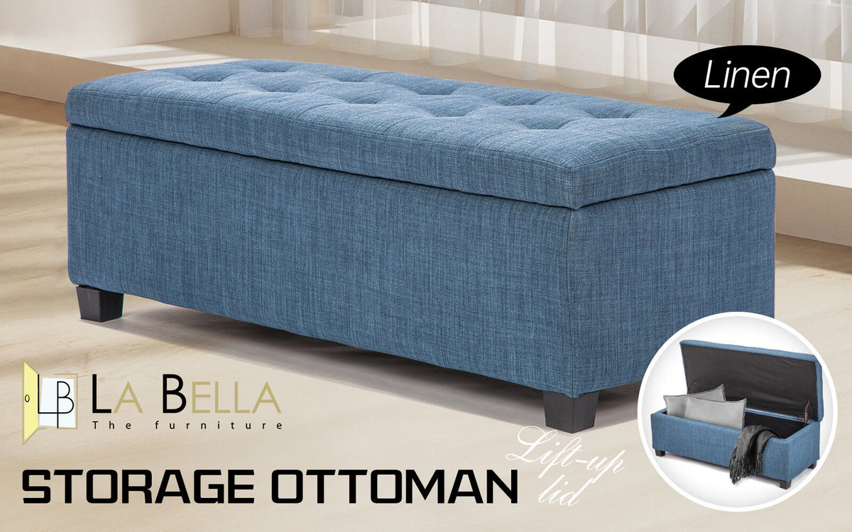 102cm Storage Ottoman Fabric - DARK BLUE