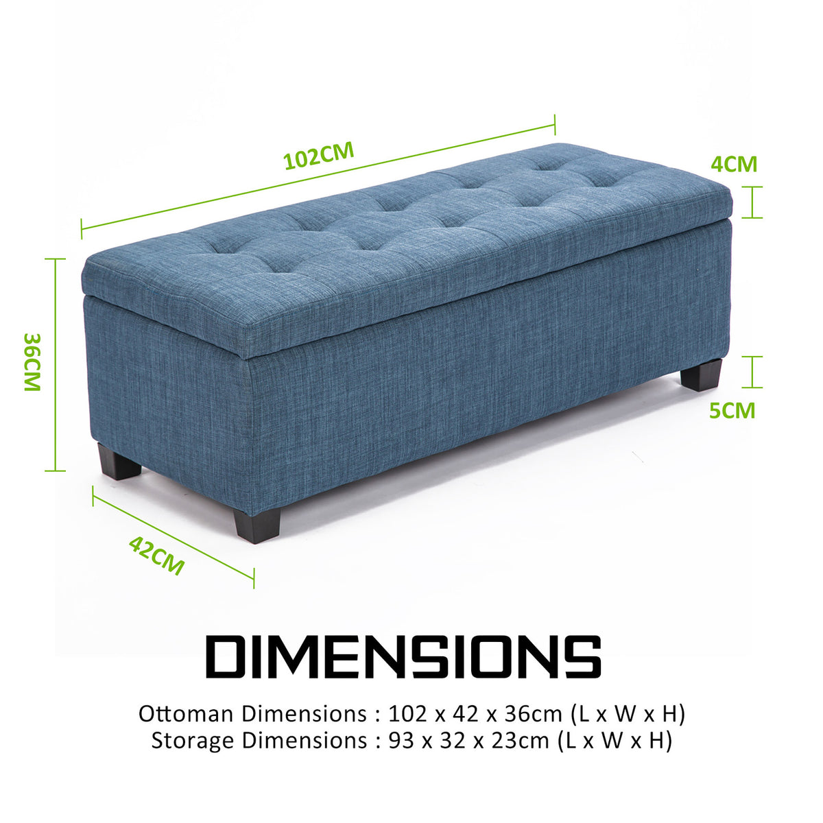 102cm Storage Ottoman Fabric - DARK BLUE