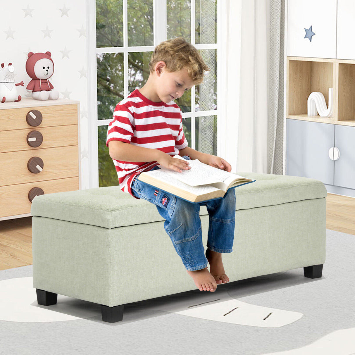 102cm Storage Ottoman Fabric - LIGHT GREEN