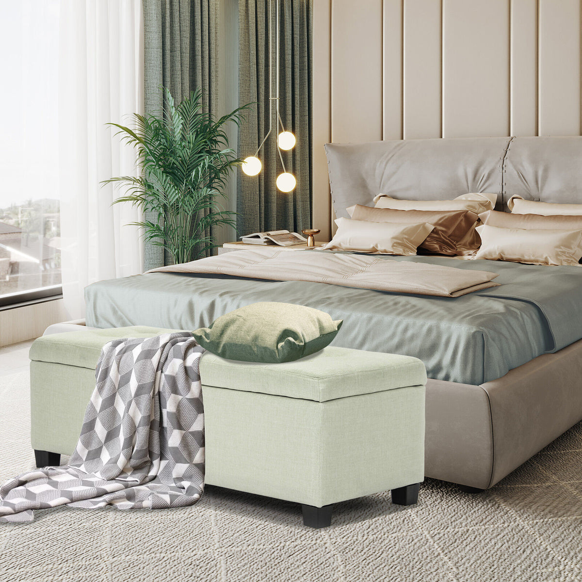 102cm Storage Ottoman Fabric - LIGHT GREEN