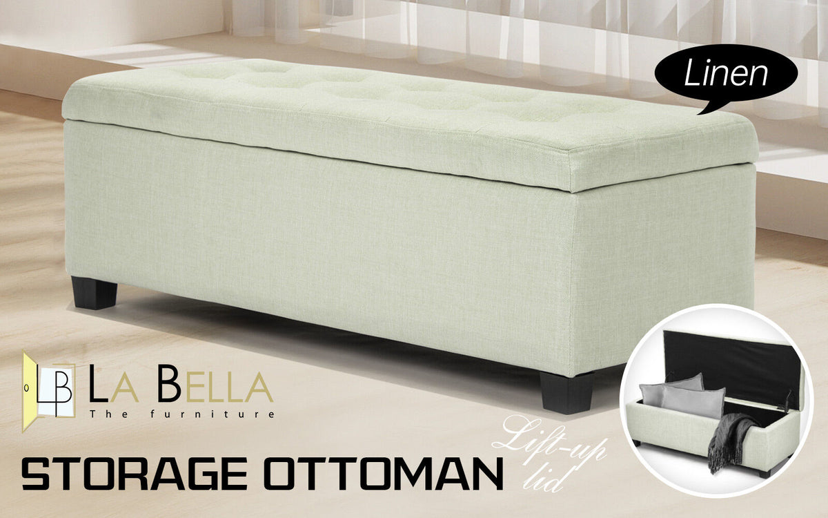 102cm Storage Ottoman Fabric - LIGHT GREEN
