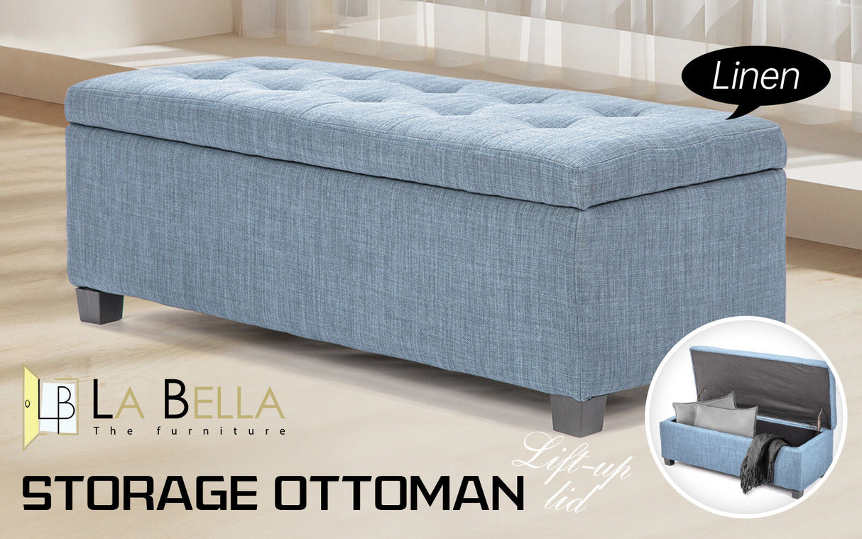 102cm Storage Ottoman Fabric - LIGHT GREY BLUE