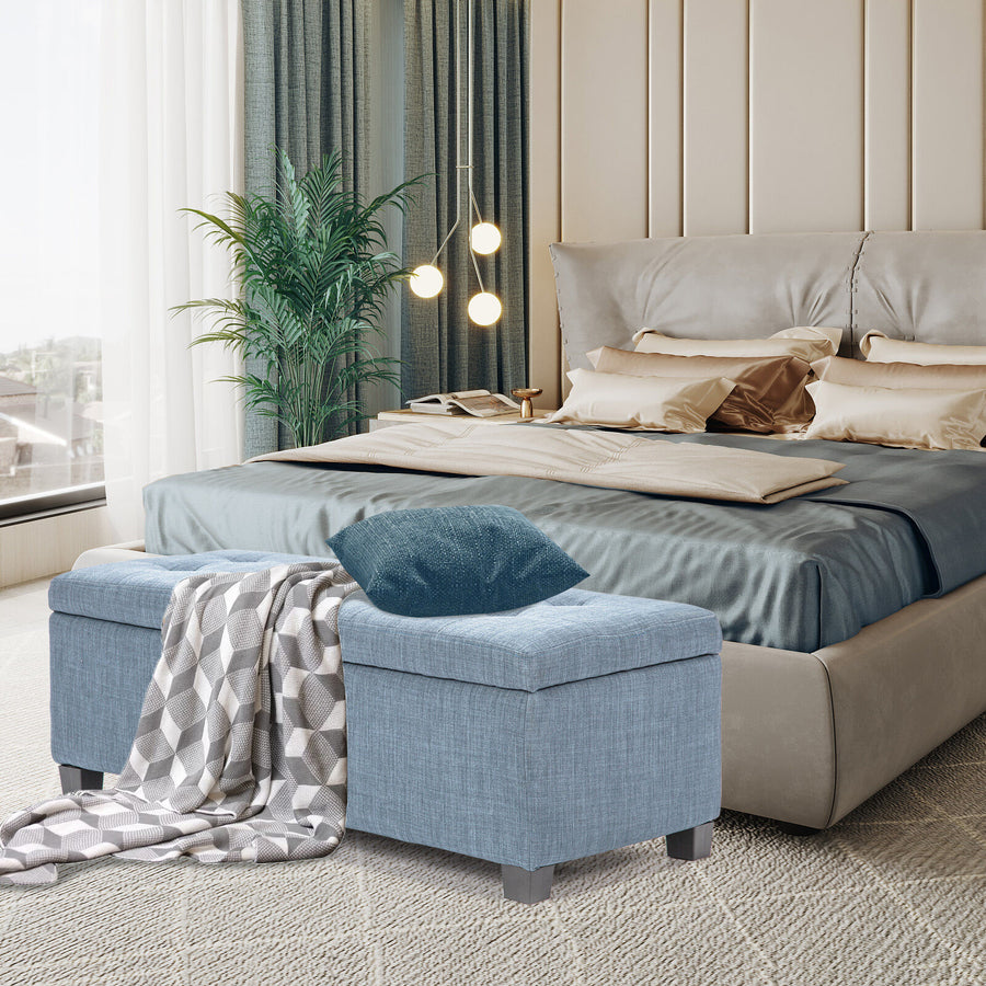 102cm Storage Ottoman Fabric - LIGHT GREY BLUE