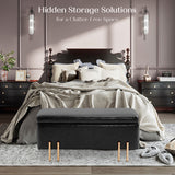 97cm Storage Ottoman PU Leather - BLACK - Side View