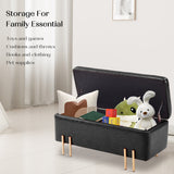 97cm Storage Ottoman PU Leather - BLACK - Top-Down View