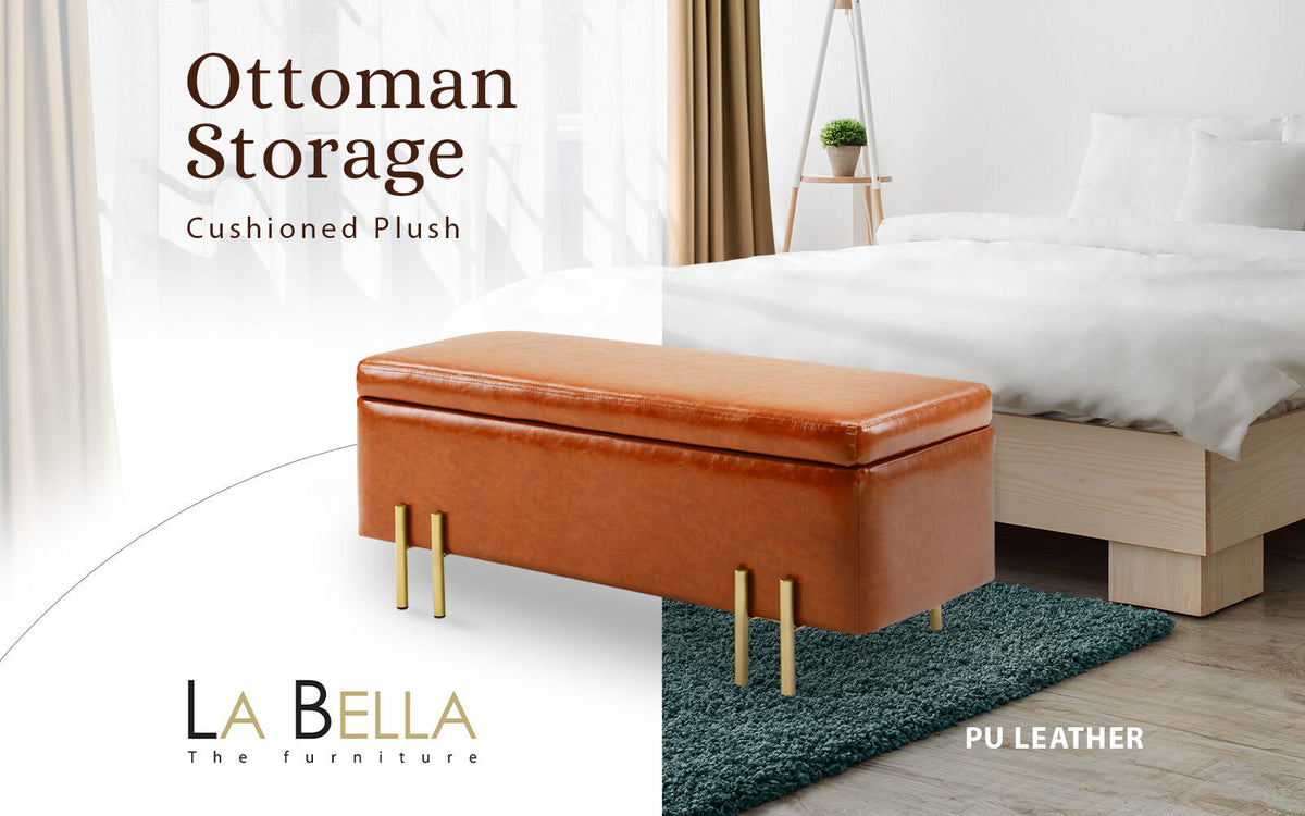 97cm Storage Ottoman PU Leather - BROWN