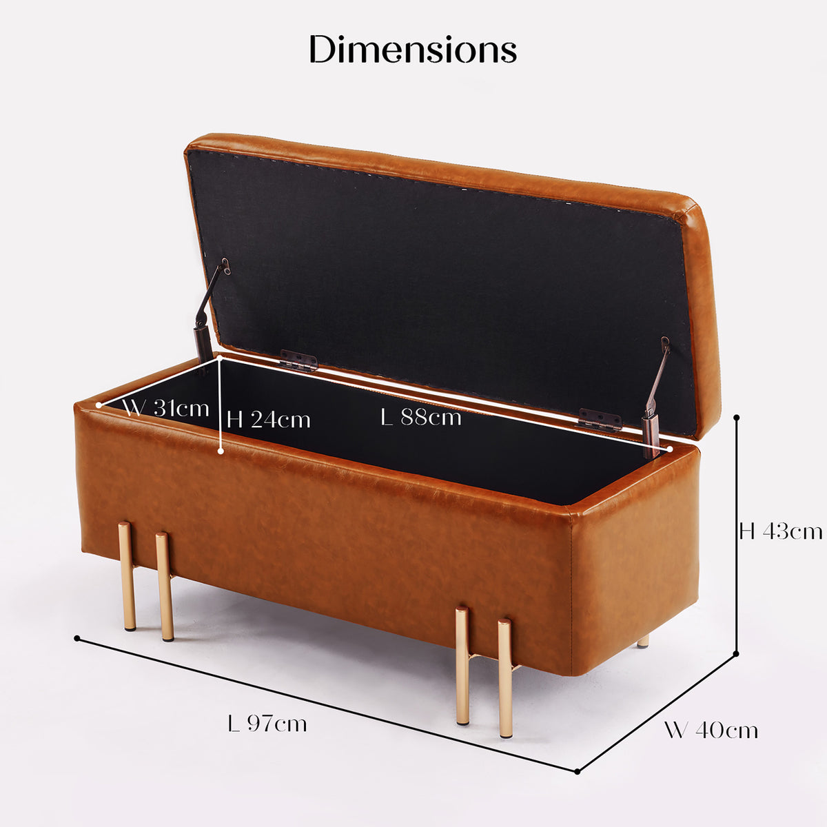 97cm Storage Ottoman PU Leather - BROWN