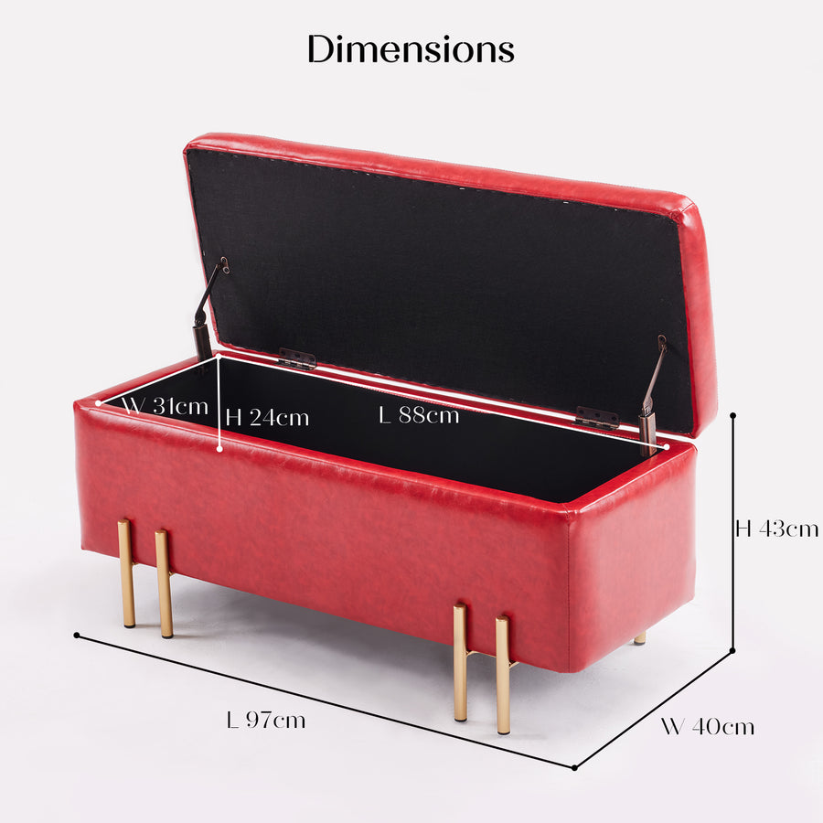 97cm Storage Ottoman PU Leather - RED