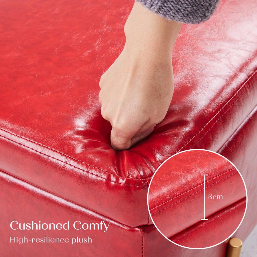 97cm Storage Ottoman PU Leather - RED